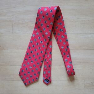Ascot 100% Silk Floral Emblem Red Blue Gold Mens Tie Neckwear